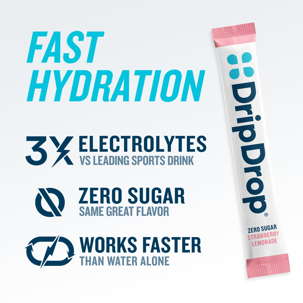DripDrop Zero Sugar Strawberry Lemonade Electrolyte Powder, 8 oz sticks, 32 count